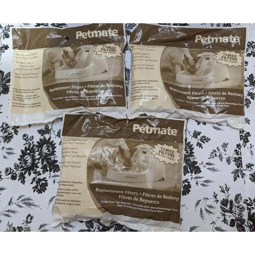 NWT Petmate Fresh Flow Pet Fountain Unbendable Replacement Filters 3-3 Packs